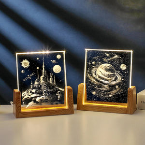 Luce Notturna LED in Vetro Intagliato Quadrato, Decorazione a Forma di Pianeta, Illuminazione d'Ambiente per Camera <span class=keywords><strong>da</strong></span> Letto, Regalo di Compleanno - Product Image 2