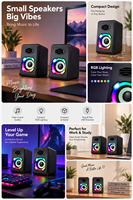 Enceintes de studio HiFi 2.0 professionnelles alimentées, pour le gaming, avec LED RGB, OEM ODM, vente en gros