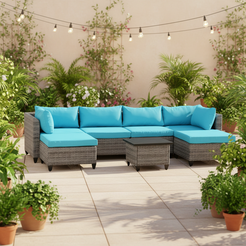 Weather resistant sectional outdoor sofa set for garden and resort lounge areas