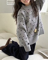 Pull en tricot pour filles de style coréen 2026, gris marine, rouge à pois, 2-9 ans