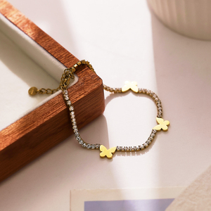 XIXI Ins ajustable mariposa circón acero inoxidable venta al por mayor mujeres <span class=keywords><strong>De</strong></span> Marque Bling joyería <span class=keywords><strong>de</strong></span> moda pulseras <span class=keywords><strong>de</strong></span> cadena - Product Image 2