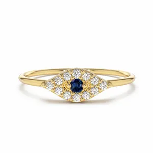 Gemnel Sterling silver jewelry women 14k Diamond and Sapphire Evil Eye Ring