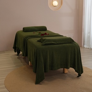 Ensemble de draps de table de massage respirants et hypoallergéniques en toute saison <span class=keywords><strong>polaire</strong></span> vert olive draps de lit résistants à la pilule - Product Image 5