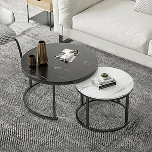 Juego de Mesa de Centro Redonda Moderna con Marco de Metal <span class=keywords><strong>y</strong></span> Superficie con Patrón de Mármol, Muebles para Sala de Estar, Mesa Nido de <span class=keywords><strong>2</strong></span> Piezas - Product Image 1