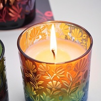 Cylindre plat de luxe motif de fleurs de printemps Style maroc cire de soja galvanoplastie porte-cristal bocaux parfumés verre noël