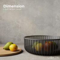 Metalen draadgaas moderne fruitmand met houten deksel, vliegenvrije binnenoplossing voor vers fruit - multifunctionele afgedekte fruitschaal