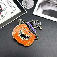 Broche et épinglette de col unisexe amusante en alliage plaqué, motif citrouille et chauve-souris, style Halloween européen et américain