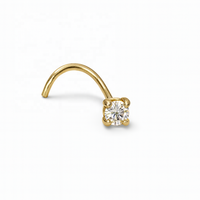 Piercing de Nariz de Oro Sólido de 14K con Circonita Cúbica de 2.5mm y Poste Curvo de 18G, Joyería Fina para Bodas, Venta al Por Mayor