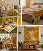 Manta Decorativa Jacquard Coreana con Diseño Floral de Fresas, Premium, Acogedora, Moderna, Retro, Textura Tejida Resistente, para las Cuatro Estaciones