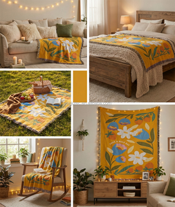 Manta Decorativa Moderna Retro <span class=keywords><strong>de</strong></span> Jacquard con Diseño Floral Brillante <span class=keywords><strong>de</strong></span> Fresas, Textura Tejida Duradera con Borde <span class=keywords><strong>de</strong></span> Flecos - Product Image 6