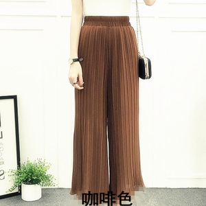 Pantalones Anchos Plisados de Cintura Alta para Mujer, Estilo Coreano, Talla Única, Color Negro, Chifón, Estilo Casual - Product Image 5