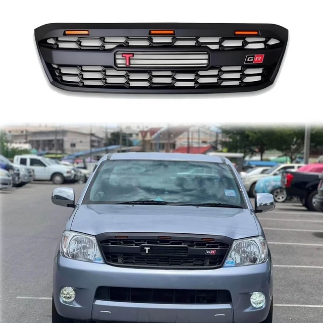 GR Sport Style Front Grille for Toyota Hilux Vigo Champ 2005-2011 N70 Matte Black Mesh Radiator Grill with 3 LED Lights
