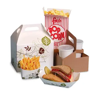 क्राफ्ट पेपर मुद्रण हैमबर्गर खाद्य पैकेजिंग बॉक्स हॉट डॉग पॉपकॉर्न चिकन फ्रेंच फ्राइज़ आलू के लिए ट्रे खाद्य