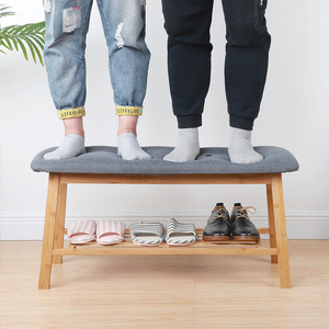 Shoe <b>Bench</b> With Storage Shelf Bamboo And Rattan Entryway Shoe Rack For Adults Scandinavian Style Medium Size - Product Image 4
