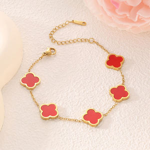 <span class=keywords><strong>Bracciale</strong></span> a catena con quadrifoglio portafortuna in acciaio al titanio placcato <span class=keywords><strong>oro</strong></span> 18k con <span class=keywords><strong>madreperla</strong></span>, anallergico <span class=keywords><strong>e</strong></span> resistente all'ossidazione, da donna - Product Image 3