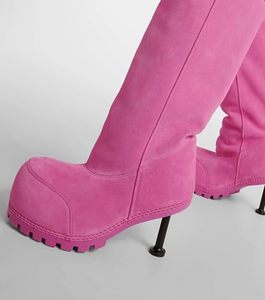 Scarpe eleganti alla moda da donna in finta pelle scamosciata in <span class=keywords><strong>pelliccia</strong></span> Vintage con tacco basso al ginocchio tacchi alti per gattini stivali da donna - Product Image 6