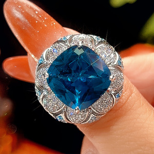 Fashion Eco-friendly Copper Round Cut 14*14MM Blue Cubic Zirconia <b>Big</b> Imitation Blue Crystal Jewelry Set 2026 Statements - Product Image 6