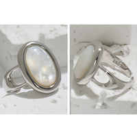 Bague de fiançailles statement pour femme, design original, en argent sterling 925, avec coquille ovale vintage sertie, ajustable et massif