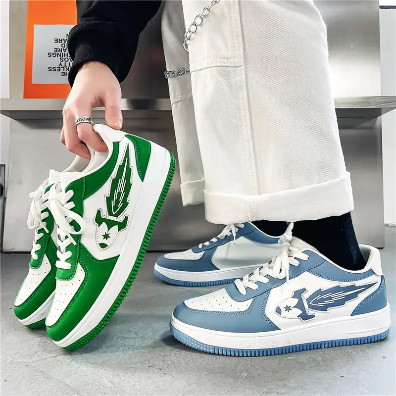 China manufacturer high quality skateboard sneakers flat sole support customization sneaker green men casual shoes
