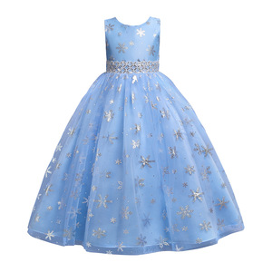 Vestido rojo de Navidad para niñas, vestido largo de princesa sin mangas con estampado de copos de nieve para fiesta, actuación, traje de boda - Product Image 4