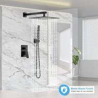 Ensemble de robinetterie de douche monocommande noir mat avec pommeau de douche carré, douchette à main, système de douche mural en laiton et acier inoxydable de 10 pouces pour hôtel