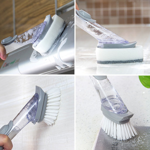 Kitchen long-<b>handled</b> pot brush, dishwashing <b>sponge</b>, press-type automatic liquid dispensing pot brush, household dishwashing - Product Image 2