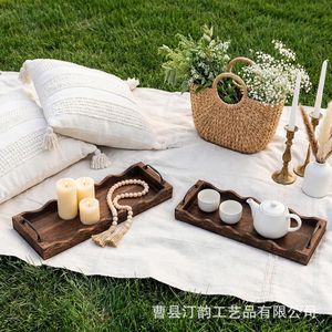 Wooden fan-shaped wooden tray, long and narrow, for farmhouse decoration, candle tray, <b>bar</b> <b>shelf</b> with handle. - Product Image 3