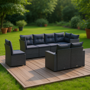 Ensemble de canapés de jardin en rotin gris foncé 6 places, mobilier d'extérieur au design contemporain, structure en acier, style élégant - Product Image 2