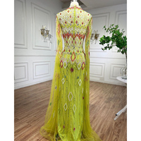Vert Cape Manches Sirène Dubaï Arabe Robes De Soirée Serene Hill LA72094 Formelle Perlée Robes Pour Les Femmes De Noce