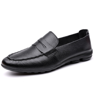 Men's Slip-On Loafers Soft Leather <b>Low</b> <b>Heel</b> <b>Black</b> Solid Color 1618 - Product Image 5