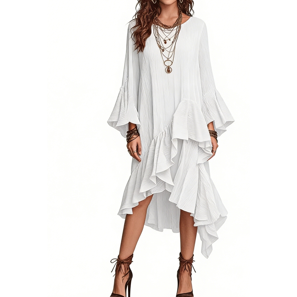Women's Boho Ruffled High-low Midi Dress Asymmetrical Rufflesd Dresses Sehe Fashion Women's Boho Ruffled High-low Midi Dress Asymmetrical Rufflesd Dresses Sehe Fashion