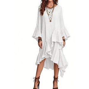 Abito Midi <span class=keywords><strong>Boho</strong></span> da Donna con Volant Asimmetrici e Orlo Asimmetrico - Moda Sehe - Product Image 6
