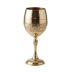 Verre à vin en laiton pur fait main, classique, à pied rond en métal, pour bar, mariage, fête, vaisselle de bar - Product Image 1