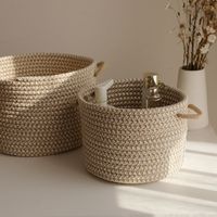 Panier de rangement en corde de coton naturel petit organisateur avec poignées boîte de rangement décorative pour bébé pour chambre d'enfants tissu matériel