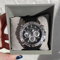 Montre classique pour homme avec cadran noir, bracelet en acier inoxydable et caoutchouc, mouvement à quartz, chronographe à cristaux creux, bracelet de 22 mm, tendance