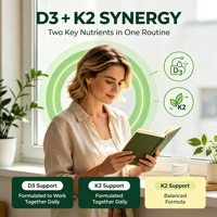 Gélules végétaliennes de Vitamine D3 K2 à base de Lichen, D3 d'origine végétale, K2 fermenté au Natto, absorption du calcium, densité osseuse, santé artérielle