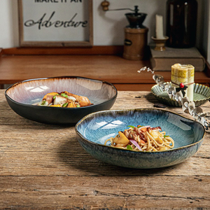 Plato de cena rústico de fábrica, <span class=keywords><strong>vajilla</strong></span> de porcelana esmaltada azul, <span class=keywords><strong>vajilla</strong></span> de gres de cerámica, platos de sopa de 9 pulgadas - Product Image 2