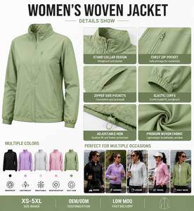 Veste coupe-vent personnalisée pour <span class=keywords><strong>femme</strong></span>, tissu tissé léger, veste de sport d'extérieur, OEM ODM, logo, marque privée, usine de vêtements - Product Image 2