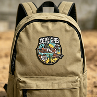 Patch brodé personnalisé à logo, en sergé haute densité, avec fixation auto-agrippante thermocollante ou à coudre, pour sacs à dos, vestes et chapeaux