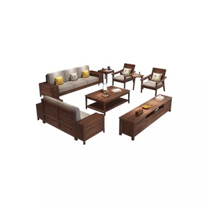 U Shape Black <b>Walnut</b> Solid Wood Sofa With Storage For Living Room Villa Furniture New Chinese Style Fabric Sofa - Product Image 5