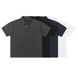 Camisa polo estampada masculina personalizada de cor sólida pesada, camiseta polo de algodão