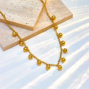 Gold Titanium Steel Chain Bead Pendant Necklace Ball Shape Geometric Design Party Fashion Jewelry Zinc Alloy Material - Product Image 3