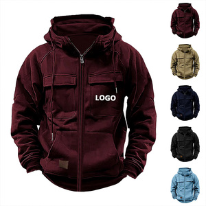 Warme Trainingsanzüge mit Reißverschlusstaschen Lässiger Relaxed-Fit Baumwollmischung Einfarbig Atmungsaktiv Langarm Herren-Hoodie - Product Image 1