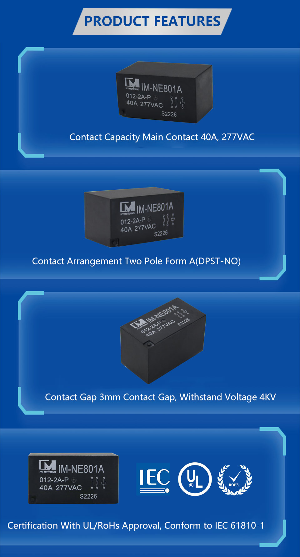 専用出品 IEC/KS/EN 61810-1電気耐久性50000接点負荷CC2PCB 40A EV充電器用