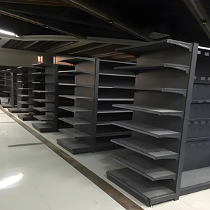 Çok Katlı Siyah Gondol Rafları, Yüksek Kapasiteli Perakende Depolama için Çift Taraflı Metal Sergi Rafları - Product Image 1