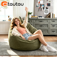 OTAUTAU Housse de canapé en velours côtelé, pouf, ottoman, grand pouf, sac de pouf, fauteuil inclinable, siège d'angle au sol, futon DD005