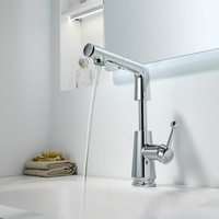 Robinet de lavabo monocommande extractible pour salle de bain, avec cartouche céramique, eau chaude/froide, à levage et rotation, pour lavabo, toilettes et lavage des mains