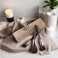 Sac enroulable de pinceau de maquillage de peinture d'artiste, organisateur de support de brosse de maquillage de toile, sac de brosse de maquillage en cuir avec la fermeture de ficelle