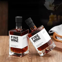Bouteille à vin en verre 500ml 750ml carrée transparente pour spiritueux avec bouchon en verre, bouteille en verre pour vodka, whisky, rhum, tequila
