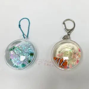 Fashion Acrylic Liquid Round Key Chain With Oil Dry Flower and Star Filled Transparent Key Chains
